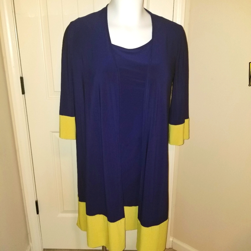 Dress with attached Jacket. Navy blue and Olive Green.